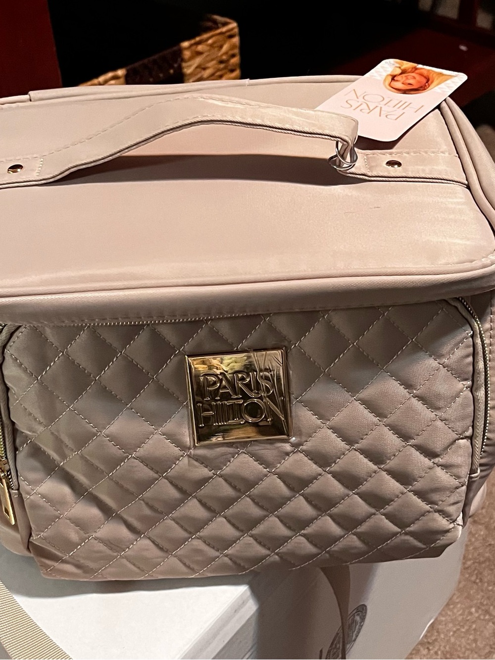 Paris Hilton Quilted Cosmetic Case in Beige